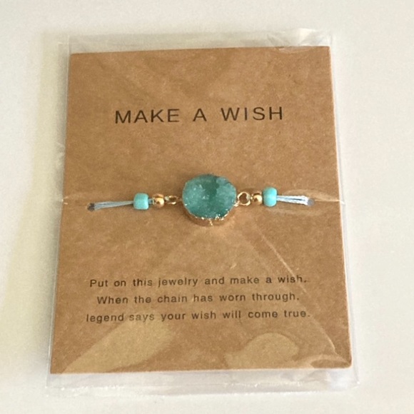 NEW Boho Light Blue Druzy Cord Bracelet - Picture 2 of 3